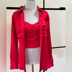 Jason Wu Fuchsia Red bustier & button up shirt top set NWT $400